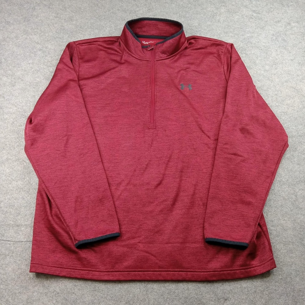 Under Armour Pullover Mens 2XL Red Fleece 1/4 Zip Long Sleeve Top 1357145